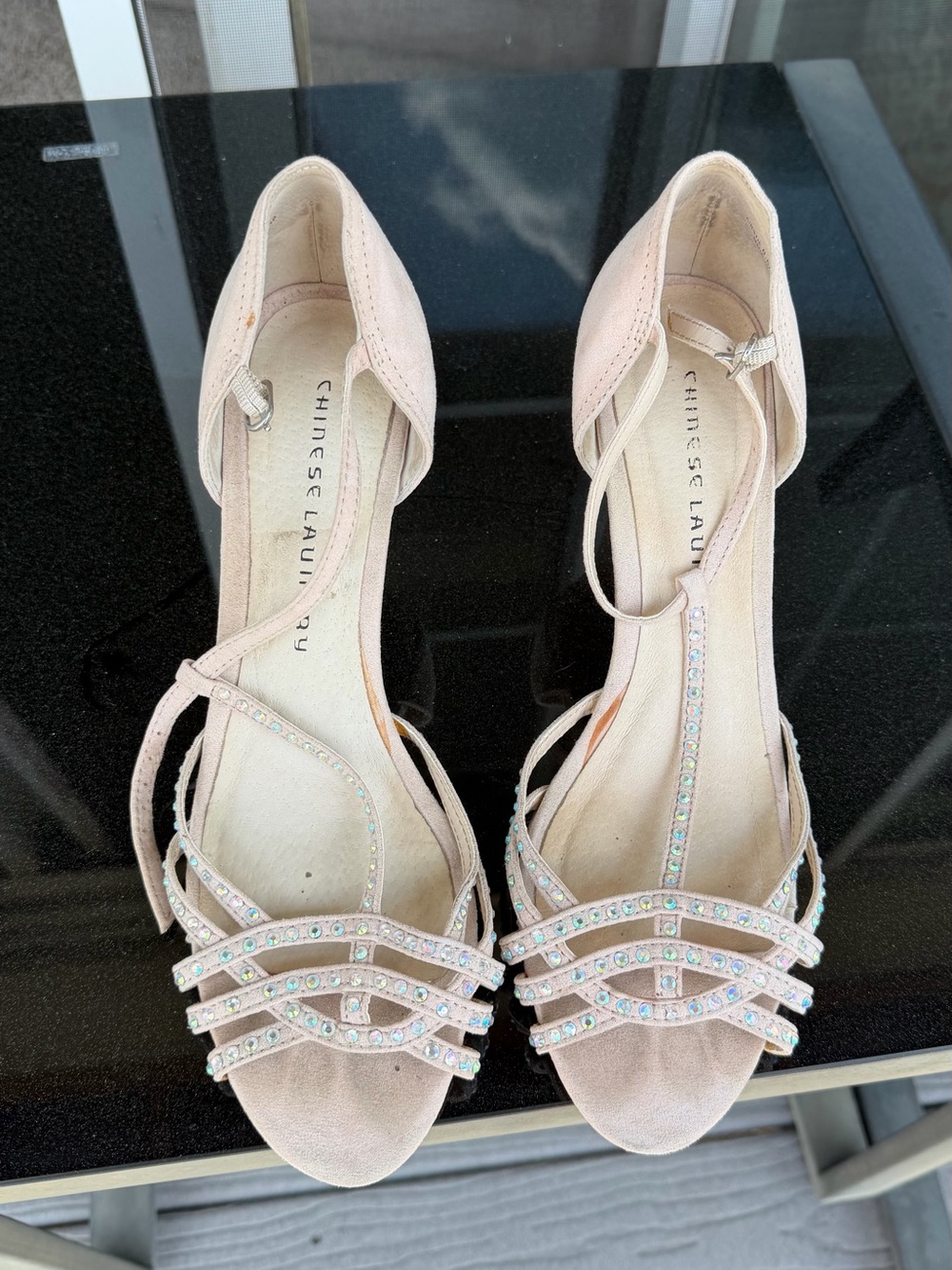 Chinese Laundry Light Pink Rhinestone Strappy Heels